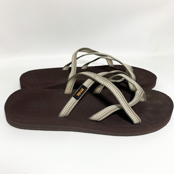 Teva mush tan brown strappy slide on sandals 10 - Picture 1 of 6
